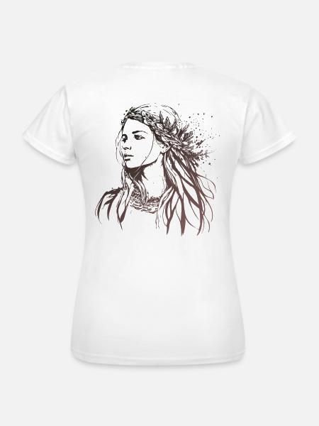 Frau Portrait Boho Style - Frauen T-Shirt - Weiß