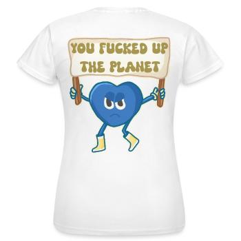 Climate activist retro mascot - Women's T-Shirt - white - Back - AI Model Female 172 dark (172cm)