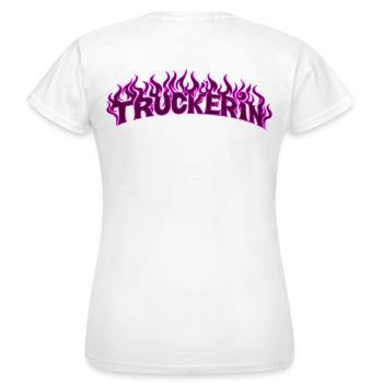 Truckerin lodernde Flammen 2 - Farbe veränderbar - Frauen T-Shirt - Weiß - Hinten - AI Model Female 172 dark (172cm)