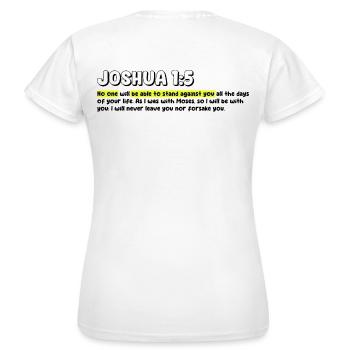 Personne ne pourra s’opposer | Citation de la Bible - T-shirt Femme - blanc - Dos - AI Model Female 172 dark (172cm)