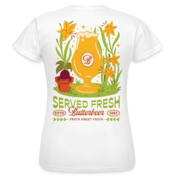 Harry Potter Bièraubeurre Servie Fraîche Estd 1867 - T-shirt Femme - blanc - Dos - AI Model Female 172 dark (172cm)