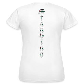 Stehend - Frauen T-Shirt - Weiß - Hinten - AI Model Female 172 dark (172cm)
