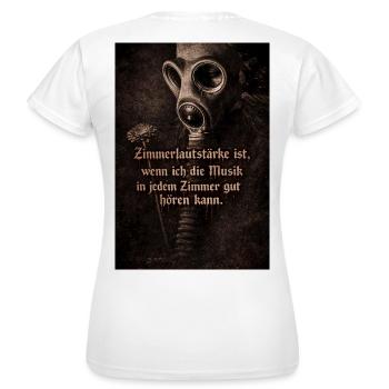Gasmaske und Blume mit Spruch - Frauen T-Shirt - Weiß - Hinten - AI Model Female 172 dark (172cm)