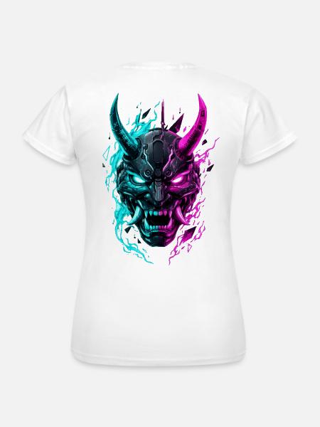 Neon Cyber Oni Mask - Frauen T-Shirt - Weiß