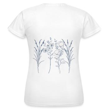 Flowers and grass drawing in blue and pink - Women's T-Shirt - white - Back - AI Model Female 172 dark (172cm)