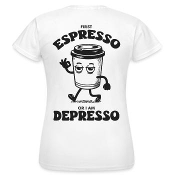 First Espresso Or I'm Depresso - Comic Art Retro - Frauen T-Shirt - Weiß - Hinten - AI Model Female 172 dark (172cm)