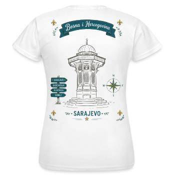 Sarajevo Denkmal Laternen-Motiv - Frauen T-Shirt - Weiß - Hinten - AI Model Female 172 dark (172cm)