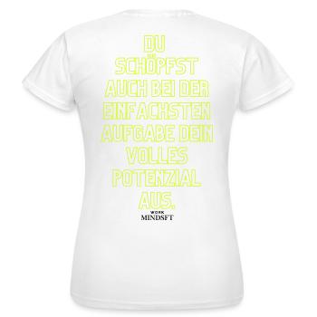 Neon Motivationszitat Potenzial entfalten - Frauen T-Shirt - Weiß - Hinten - AI Model Female 172 dark (172cm)
