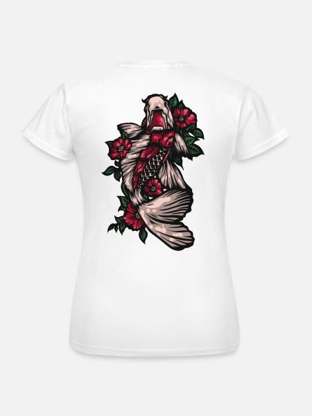 Koi Fish mit Rosen - Frauen T-Shirt - Weiß
