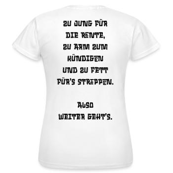 Chemise sarcasme : Pension ? Démissionner ? Se déshabiller ? Non. - T-shirt Femme - blanc - Dos - AI Model Female 172 dark (172cm)