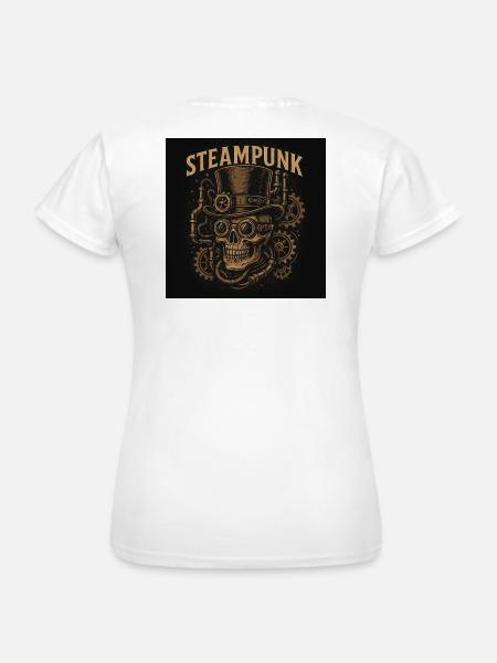Steampunk Totenkopf mit Zylindermotiv - Frauen T-Shirt - Weiß