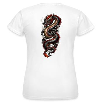 Roter und Schwarzer Drache - Frauen T-Shirt - Weiß - Hinten - AI Model Female 172 dark (172cm)