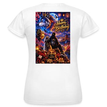 Luminous Birthday Wolf Night Scene - Women's T-Shirt - white - Back - AI Model Female 172 dark (172cm)