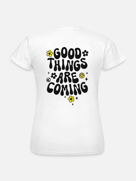 De bonnes choses s’en viennent en disant Trendy Retro Peace - T-shirt Femme - blanc