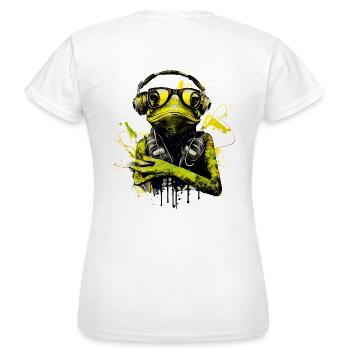 Grenouille cool avec lunettes de soleil et écouteurs - T-shirt Femme - blanc - Dos - AI Model Female 172 dark (172cm)