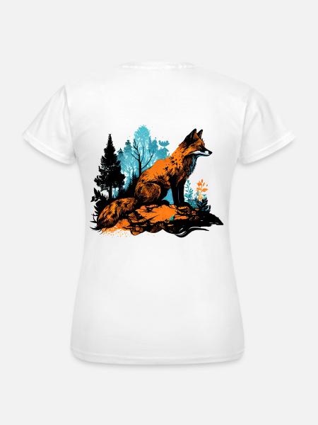 Aquarelle de renard cool dans la forêt - Street Art - T-shirt Femme - blanc
