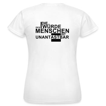 LA DIGNITÉ HUMAINE EST INVIOLABLE - T-shirt Femme - blanc - Dos - AI Model Female 172 dark (172cm)