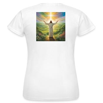 Jesus, katholischer Jesus Christus - Frauen T-Shirt - Weiß - Hinten - AI Model Female 172 dark (172cm)