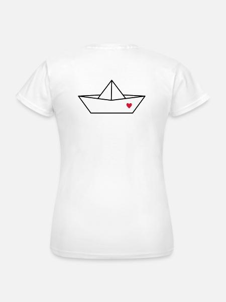 Boot Papier Schiff Herz I Hafen Liebe Geschenk - Frauen T-Shirt - Weiß