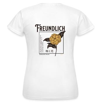 Freundlich Nachdenklich Spruch mit Blumenmuster - Frauen T-Shirt - Weiß - Hinten - AI Model Female 172 dark (172cm)