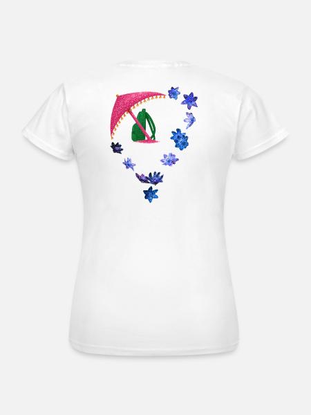 Glitzernder Regenschirm und Blütenring - Frauen T-Shirt - Weiß