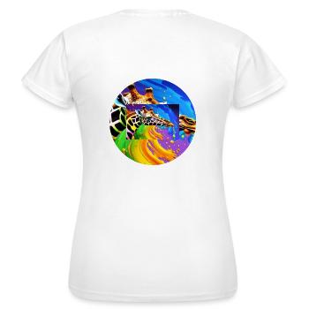 Farbenfrohe Giraffe - Frauen T-Shirt - Weiß - Hinten - AI Model Female 172 dark (172cm)