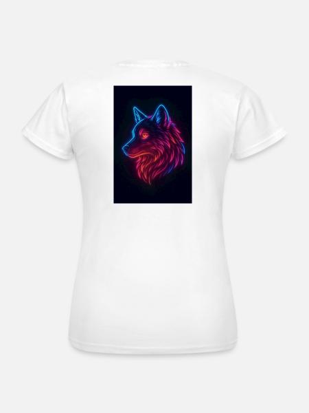 Regenbogen-Neon-Wolf - Frauen T-Shirt - Weiß