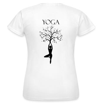 YOGA - be free. - Frauen T-Shirt - Weiß - Hinten - AI Model Female 172 dark (172cm)