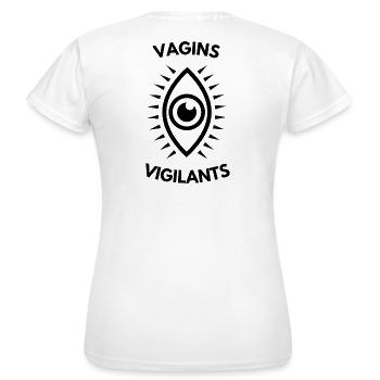 Vigilant Vaginas Parodie - Frauen T-Shirt - Weiß - Hinten - AI Model Female 172 dark (172cm)