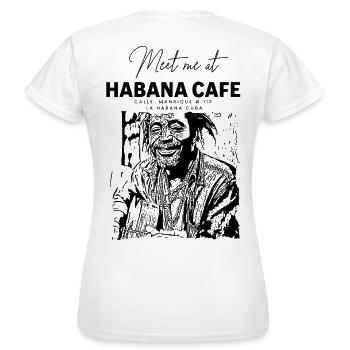 Illustration de Rencontre au Habana Cafe - T-shirt Femme - blanc - Dos - AI Model Female 172 dark (172cm)