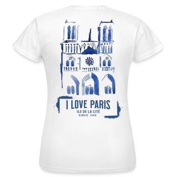 Cathédrale Notre-Dame en Aquatint Bleue - T-shirt Femme - blanc - Dos - AI Model Female 172 dark (172cm)