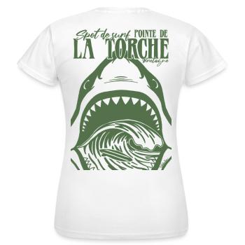 La Torche Surf Requin Bretagne - T-shirt Femme - blanc - Dos - AI Model Female 172 dark (172cm)