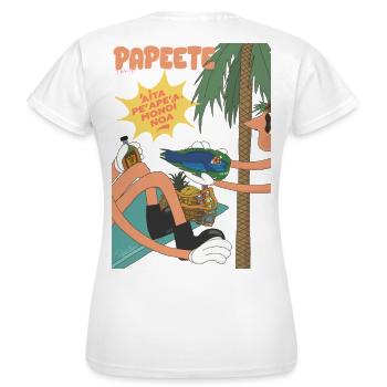 Papeete Tahiti Palm Tropique Humour Cartoon - T-shirt Femme - blanc - Dos - AI Model Female 172 dark (172cm)