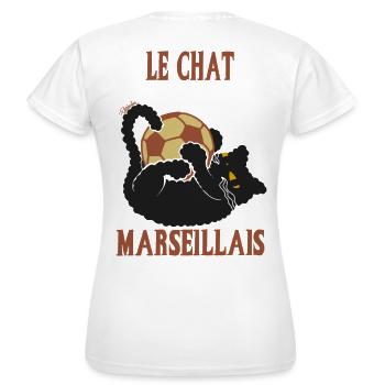 Le Chat Marseillais Ballon Foot - T-shirt Femme - blanc - Dos - AI Model Female 172 dark (172cm)