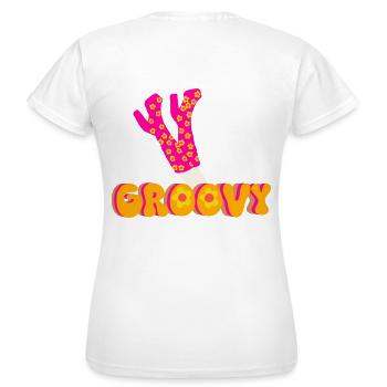 Funky Groovy Disco Platform Boots - Women's T-Shirt - white - Back - AI Model Female 172 dark (172cm)