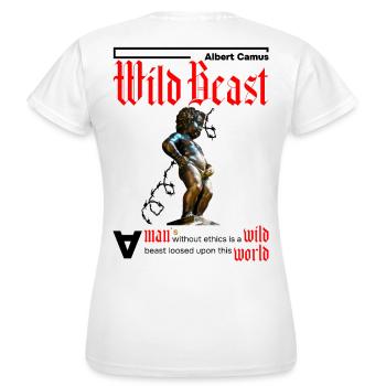Ein Mensch ohne Ethik ist ein Tier. Rot - Frauen T-Shirt - Weiß - Hinten - AI Model Female 172 dark (172cm)