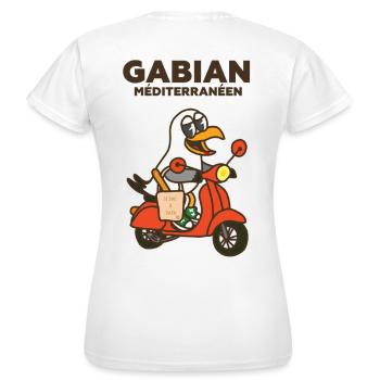 Gabian Méditerranéen sur scooter - T-shirt Femme - blanc - Dos - AI Model Female 172 dark (172cm)
