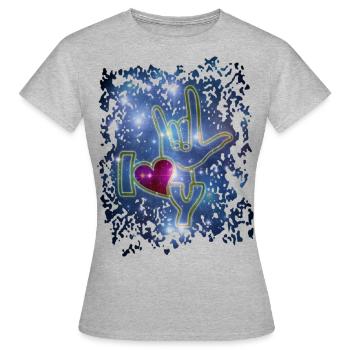 JE T'AIME - langue des signes / langue des signes - T-shirt Femme - gris chiné - Devant - AI Model Female 172 dark (172cm)
