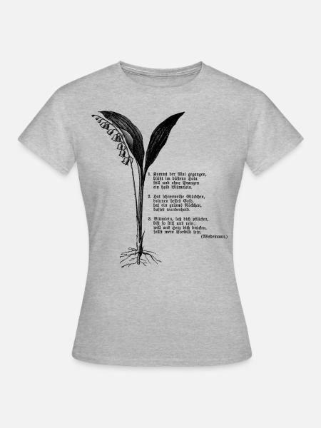 Maiglöckchen mit Gedicht - Frauen T-Shirt - Grau meliert