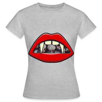 Halloween Vampir Mund Blutsauger Vampire - Frauen T-Shirt - Grau meliert - Vorne - AI Model Female 172 dark (172cm)