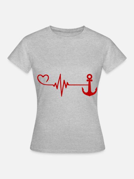 Anker Herz Pulsschlag - Frauen T-Shirt - Grau meliert