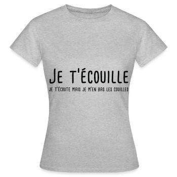 je t'écouille : je m'en bas les couilles - T-shirt Femme - gris chiné - Devant - AI Model Female 172 dark (172cm)