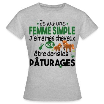 Cheval Poney Equestre Chevaux Cadeau Paturage - T-shirt Femme - gris chiné - Devant - AI Model Female 172 dark (172cm)