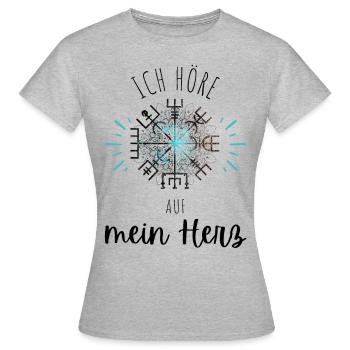 Wegweiser Motivation - VEGVISIR - Frauen T-Shirt - Grau meliert - Vorne - AI Model Female 172 dark (172cm)