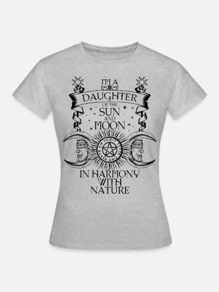 Wicca Hexen Pagan Sonne Mond Pentagramm - Frauen T-Shirt - Grau meliert