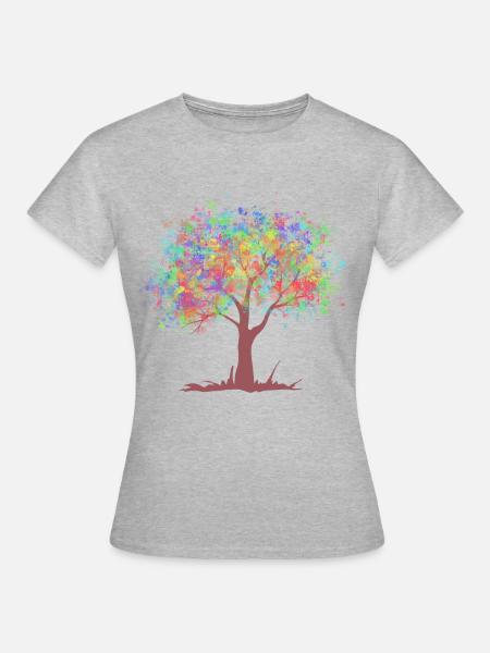 Baum mit Regenbogen Farben Blättern - Frauen T-Shirt - Grau meliert