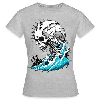 Crâne de tsunami // Vague d’eau de crâne FS0067 - T-shirt Femme - gris chiné - Devant - AI Model Female 172 dark (172cm)