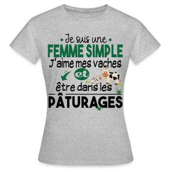 Vache Veau Animal Cadeau Femme Pâturage Fermière - T-shirt Femme - gris chiné - Devant - AI Model Female 172 dark (172cm)
