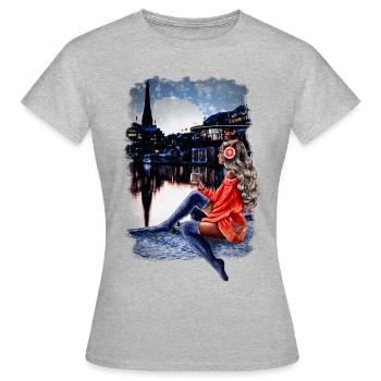Hambourg Hiver Femme Blonde Illustration Alster - T-shirt Femme - gris chiné - Devant - AI Model Female 172 dark (172cm)