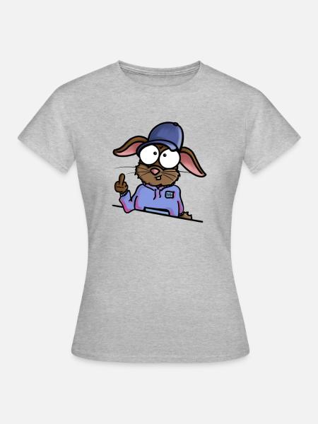 Hase zeigt Mittelfinger - Frauen T-Shirt - Grau meliert
